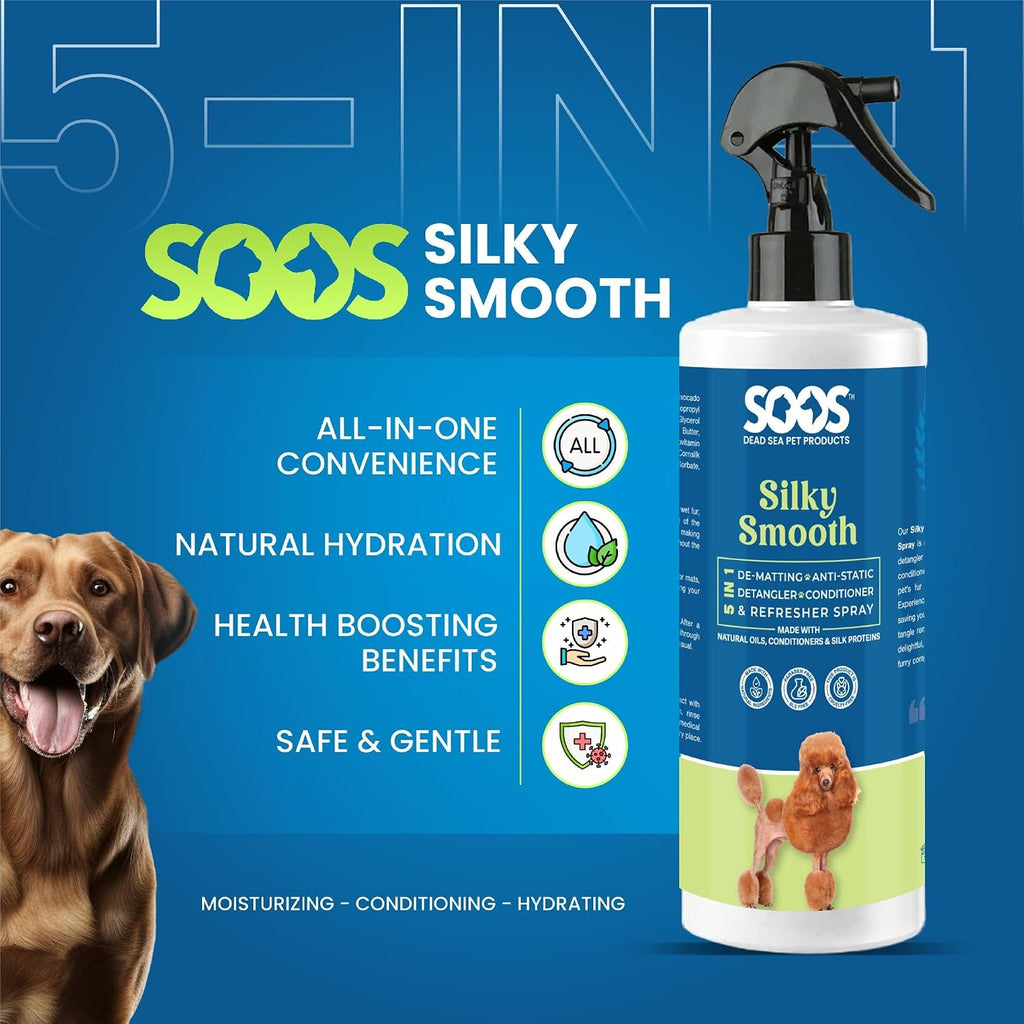 Soos Pet Silky Smooth 5-in-1 Leave-On Conditioning Spray for Dog & Cat | Moisturizing, Anti-Itch, Softens Coat, Natural 
