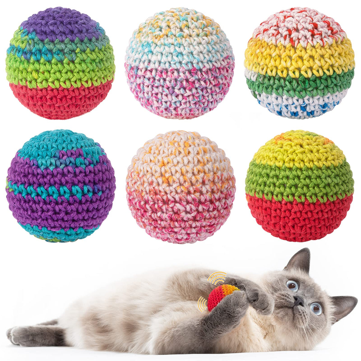 Retro Shaw Cat Toys Balls, 6Pcs Wool Yarn Balls with Bells for Indoor Cats