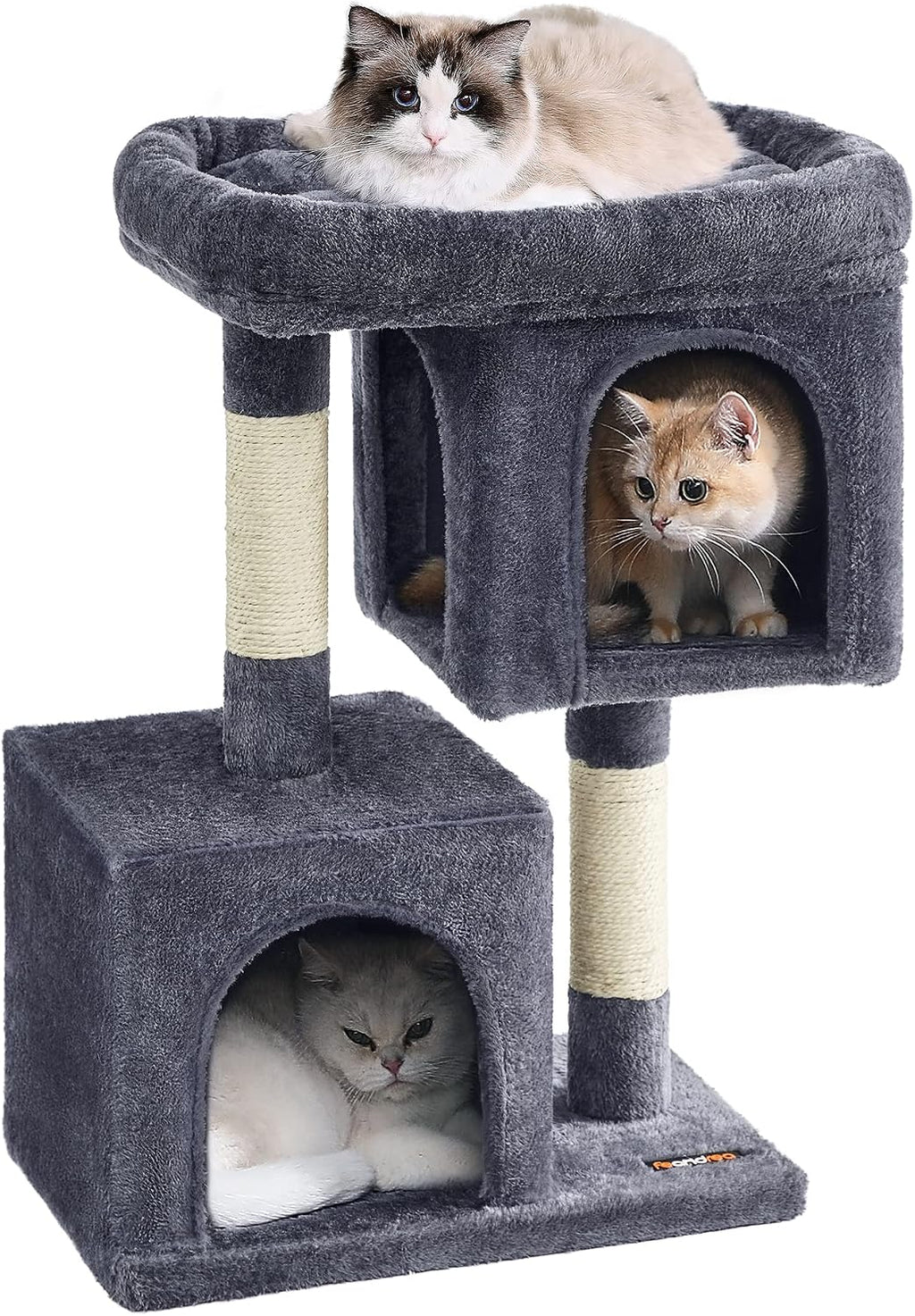 Feandrea Cat Tree, 40.6-Inch Tall Cat Tower, Cute Plush Condo, Light Gray
