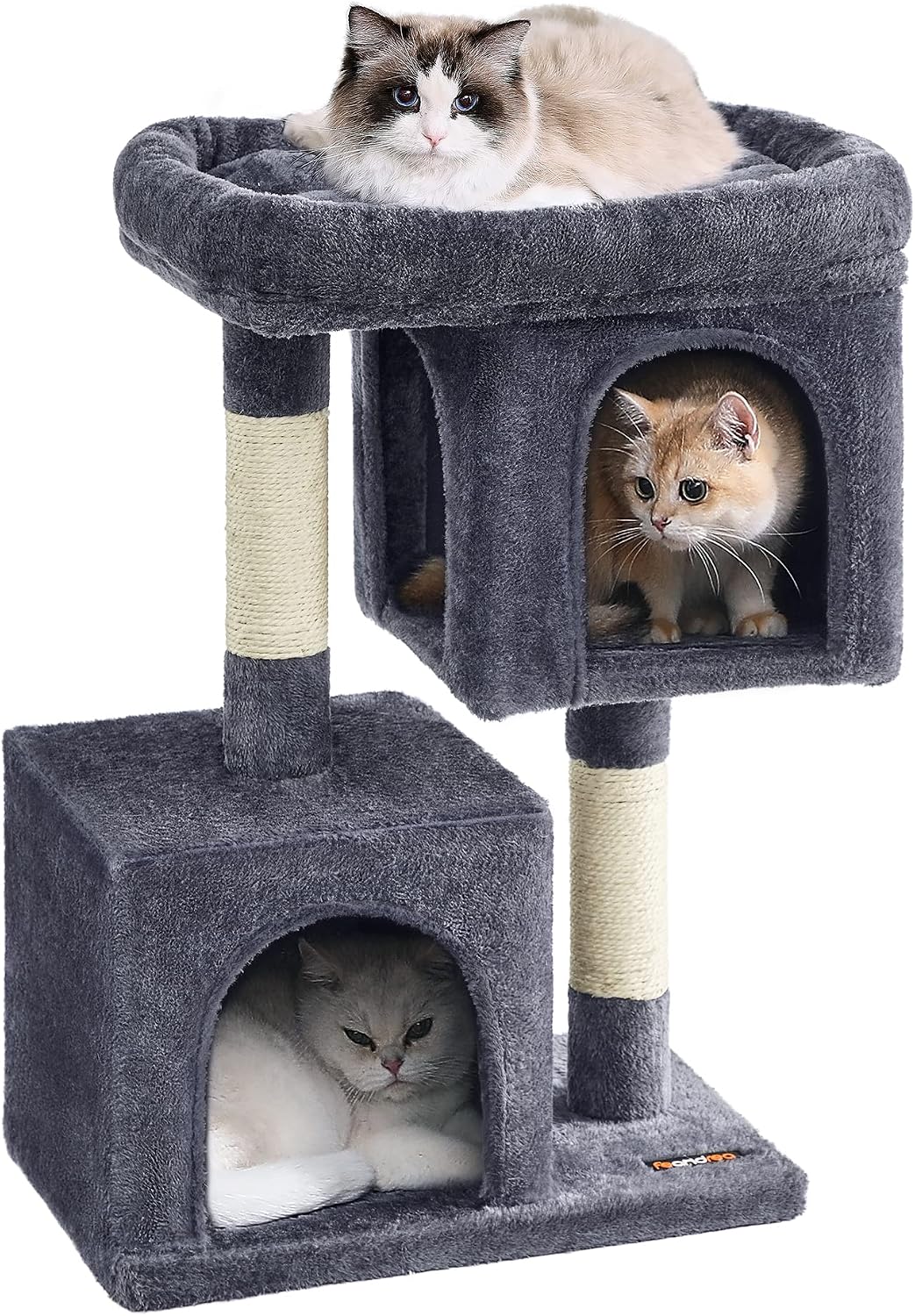 Feandrea Cat Tree, 40.6-Inch Tall Cat Tower, Cute Plush Condo, Light Gray