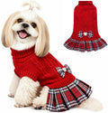 Small Dog Sweater Dress with Bowtie Turtleneck - Knitted Pet Clothes