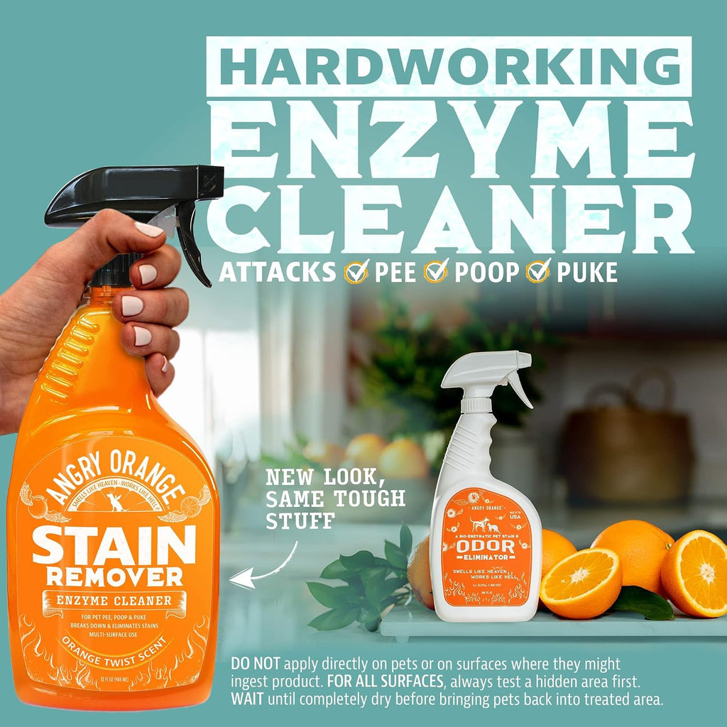 Angry Orange Stain Remover - 32oz Enzyme Pet Cleaner - Dog & Cat Urine Destroyer and Stain Remover - Citrus Spray Cleani