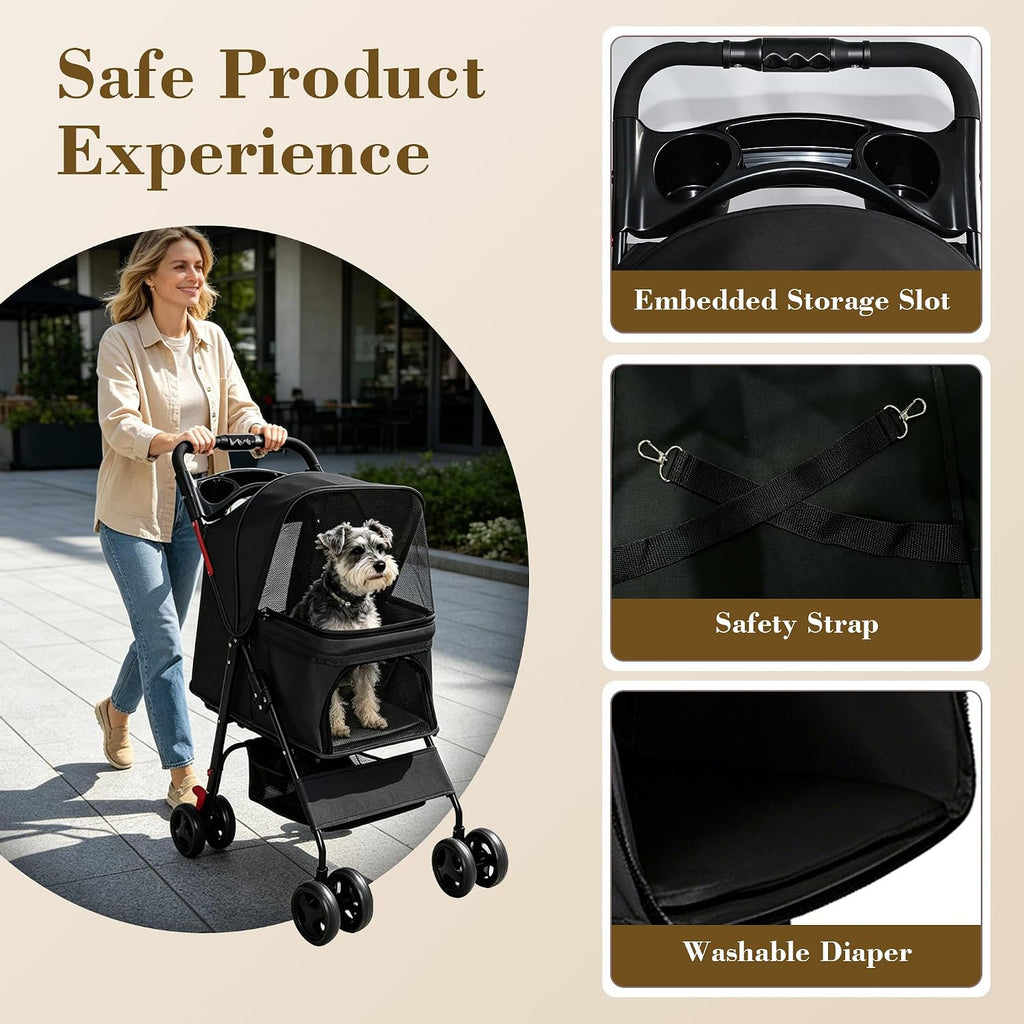 Dog Stroller for Small Dogs and Cats, Foldable Pet Stroller