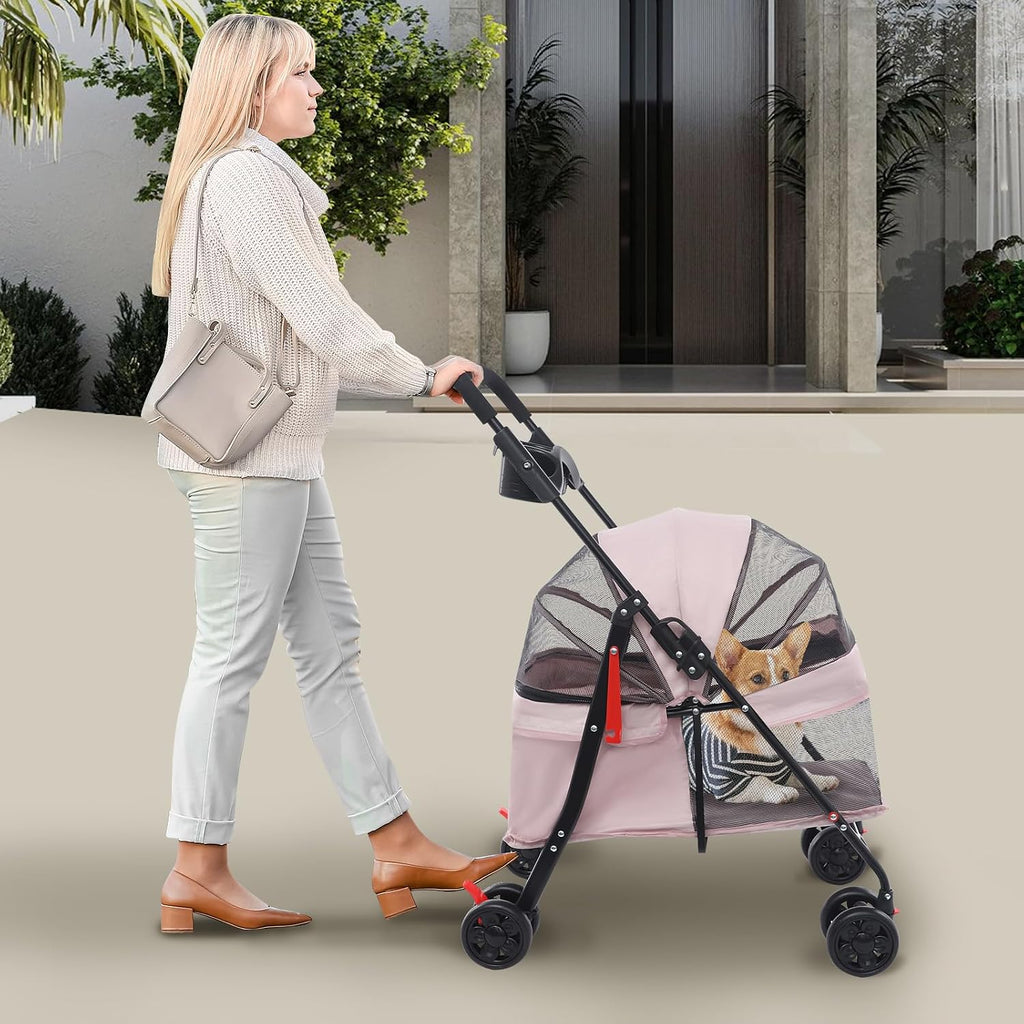 Pet Stroller Foldable Lightweight for Small Dogs Cats(Pale Pinkish Grey)
