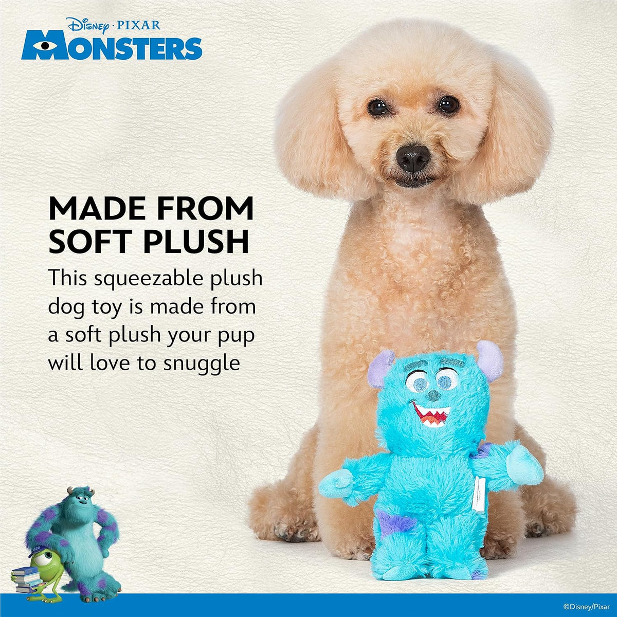 Disney Dog Toys, Monsters Inc Plush - Sully Squeaker Toy, 6 Inches