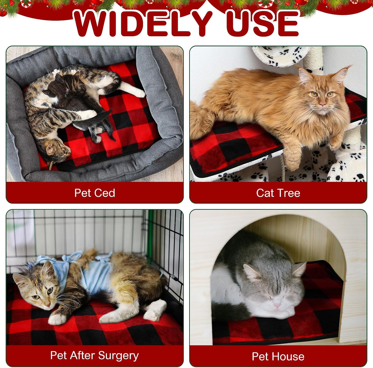 4Pack Self Heating Cat Pad Self Warming Dog Mat, Plaid, 16 x 20 Inches
