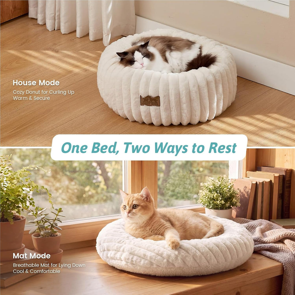COZY KISS Cat Beds Washable Calming Donut Small Dog & Puppy Bed, 23in Cream