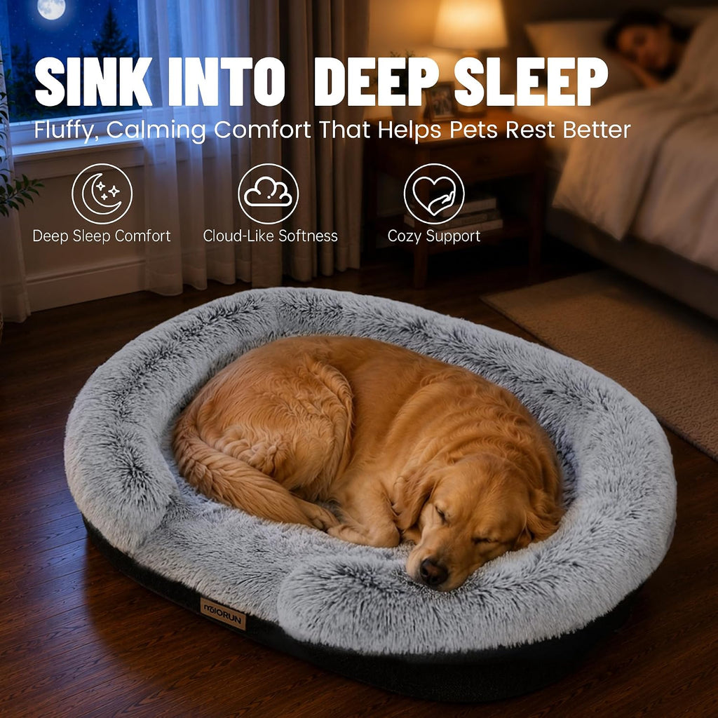 Miorun Fluffy Orthopedic Dog Beds Large Sized Dog, 43" Bolster Sofa Bed