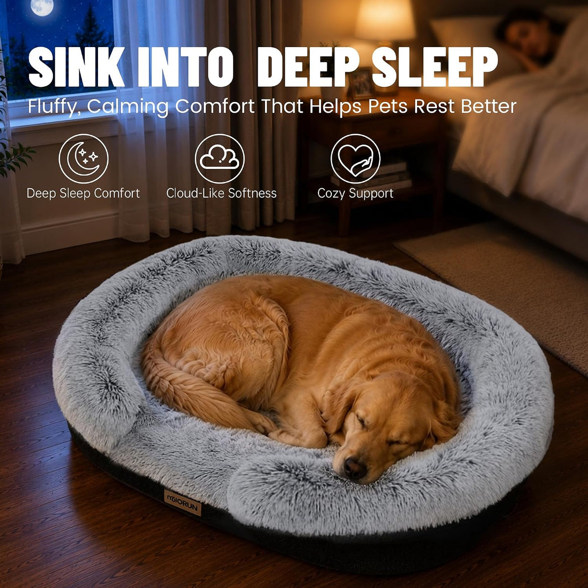 Miorun Fluffy Orthopedic Dog Beds Large Sized Dog, 43" Bolster Sofa Bed
