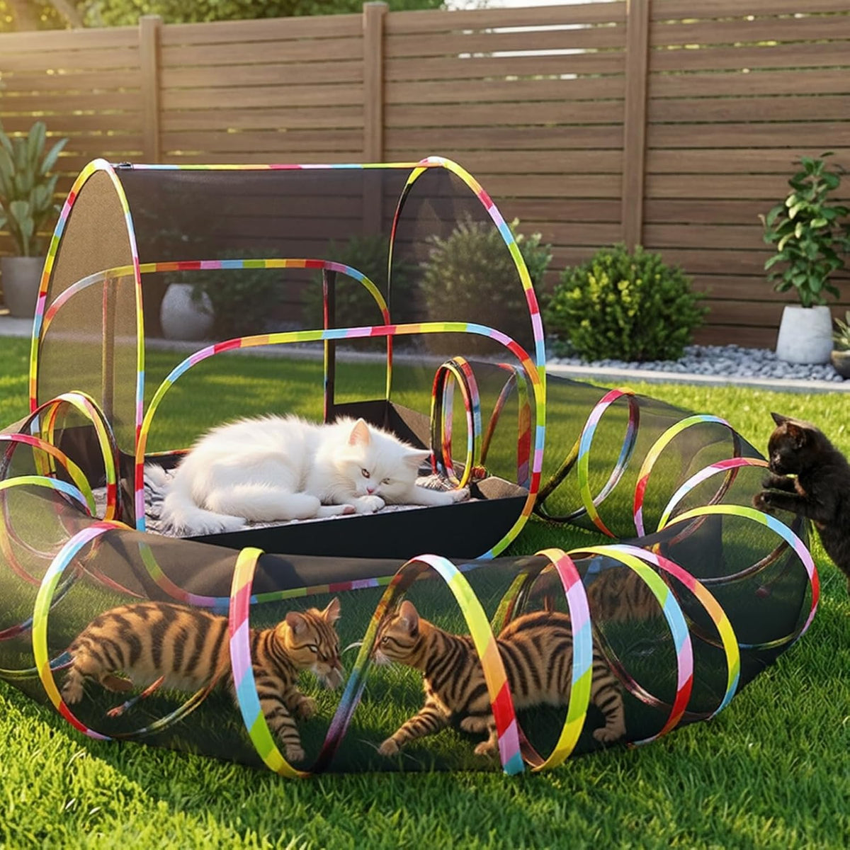 Outdoor Cat Enclosure 2-in-1, Catio with Pop Up Tunnel for Indoor Cats