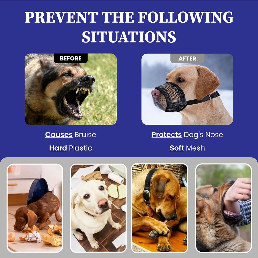Dog Muzzle for Large Dogs - Air Mesh Muzzle for Large Sized Dog | Adjustable No Bark Dogs Muzzles for Scavenging Licking