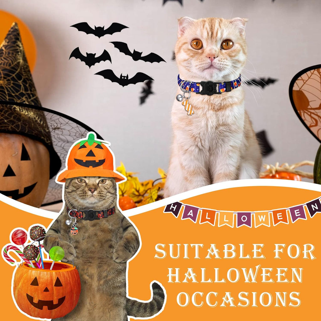 8 Pcs Halloween Cat Collars Breakaway with Bell, Adjustable Buckle