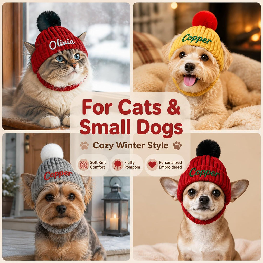 Personalized dog hats Custom Name Embroidered Knit Winter Hat Pet