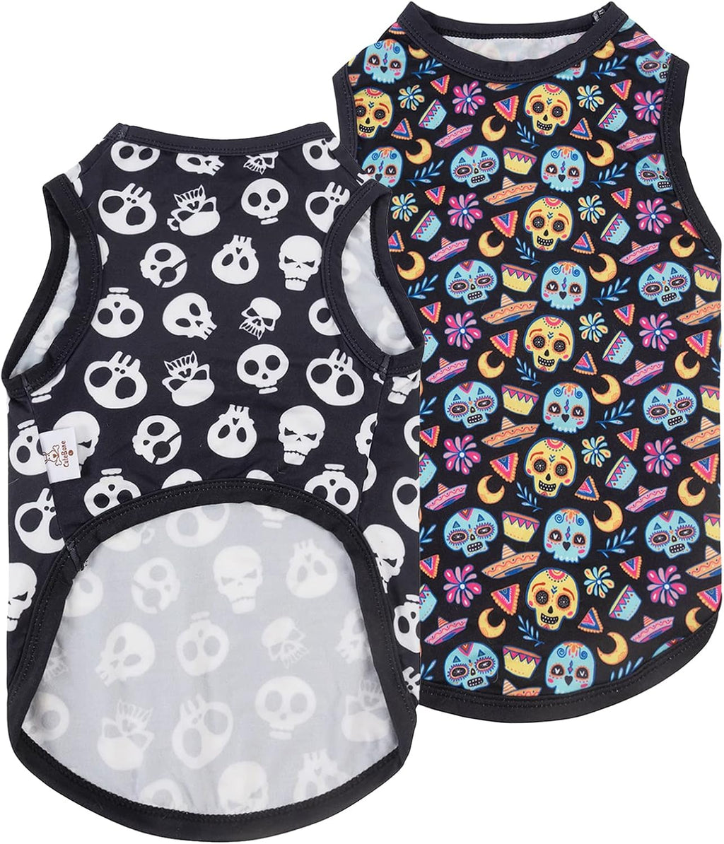 CuteBone Halloween Dog Shirts 2-Pack Soft Pet Clothes Breathable Summer Vest for Small Puppy and Stretchy Cat Apparel
