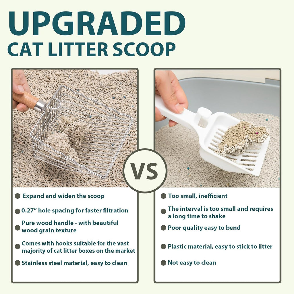 Cat Litter Scoop, Stainless Steel Kitty Metal Scooper with Hook and Hole