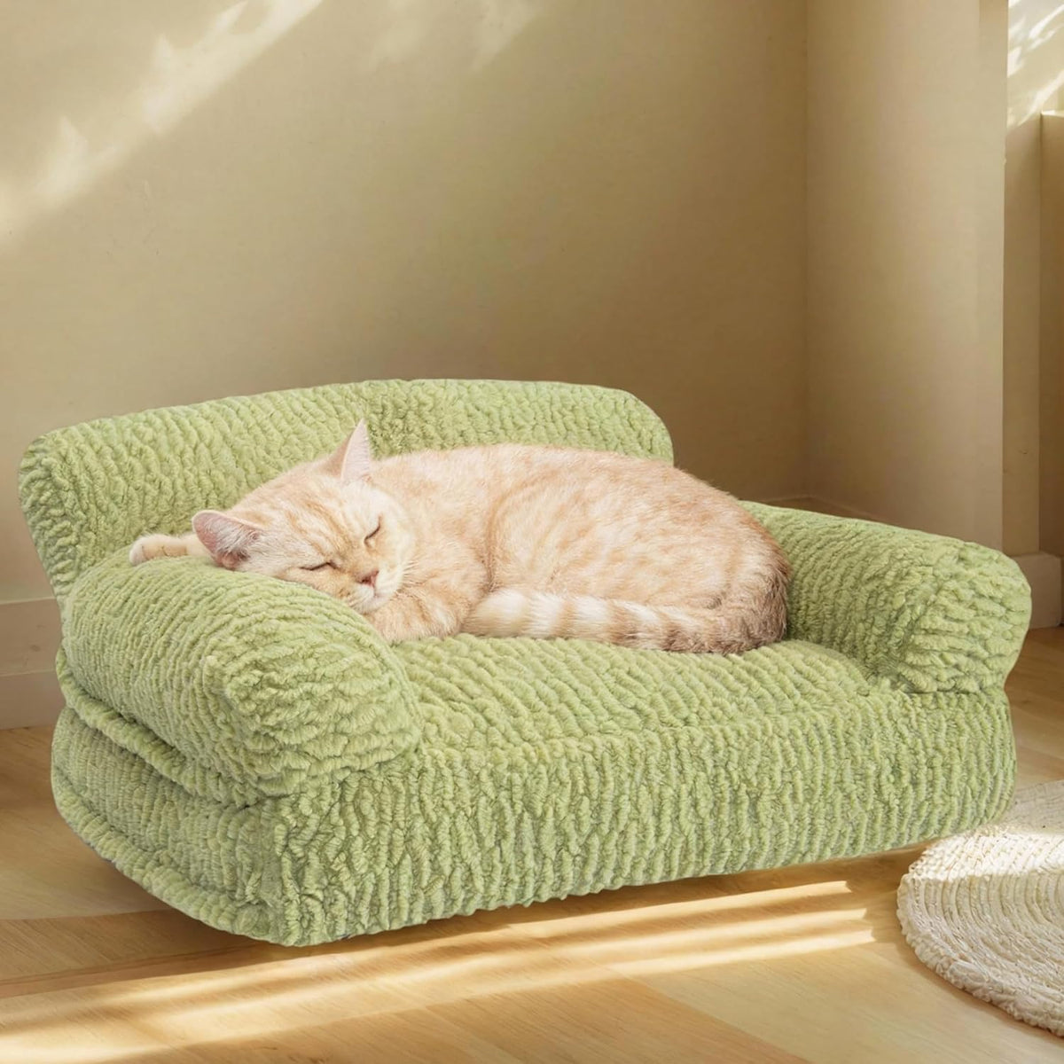 Cat Couch Bed - Plush Fluffy Cat Sofa for Indoor Cats, Orthopedic Kitten Lounge Chair with Removable Washable Cover, Sup