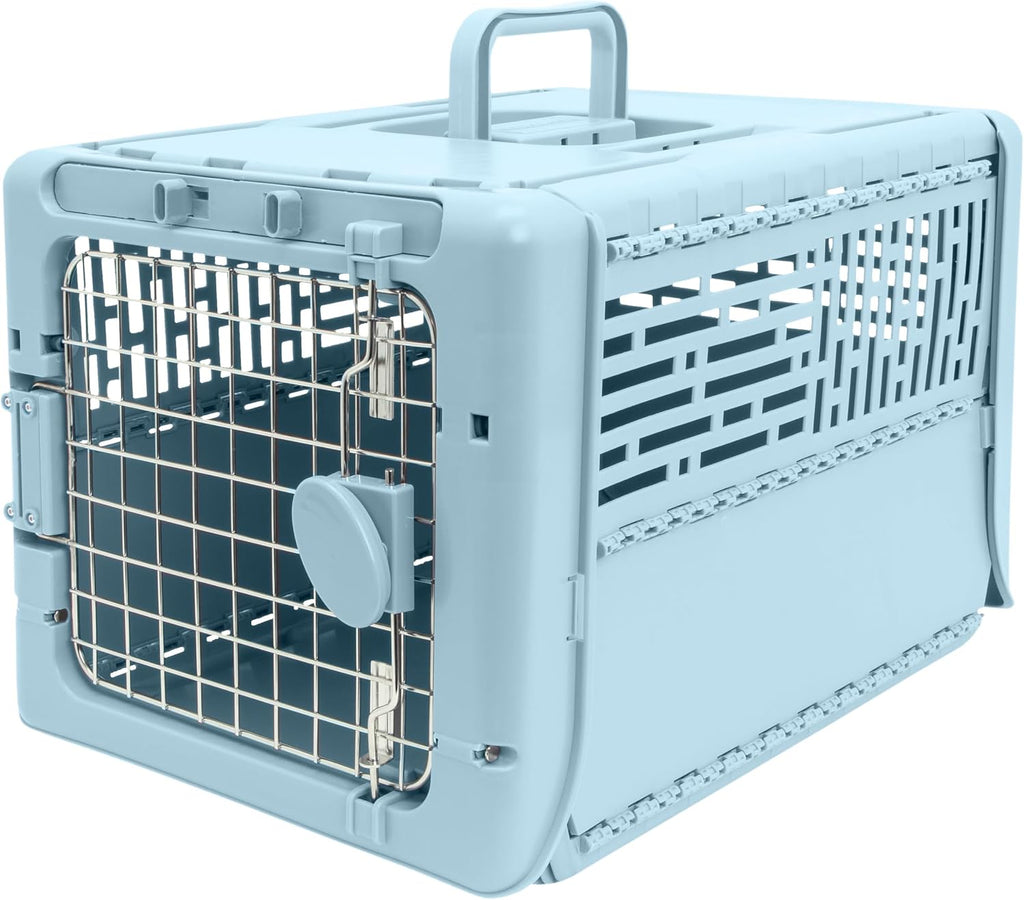 Sport PET Plastic Kennels Rolling Plastic Wire Door Travel Dog Crate, Collabsible Kennel, 22.1" L x 23.3" W x 30.6" H