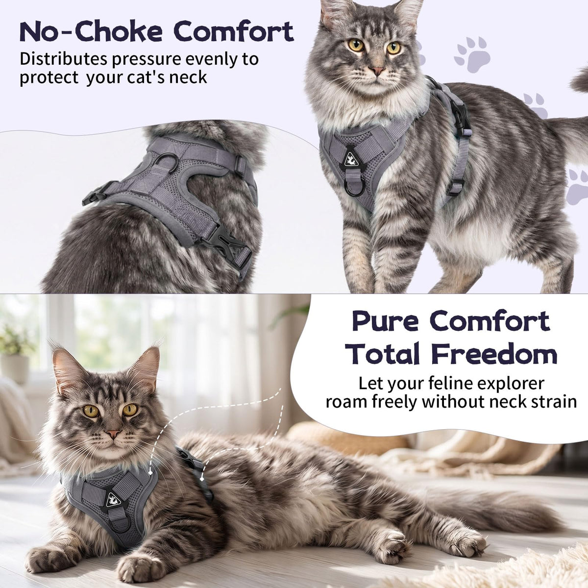 Large Cat Harness & Leash Set, Escape-Proof Soft Vest for Outdoor Walking