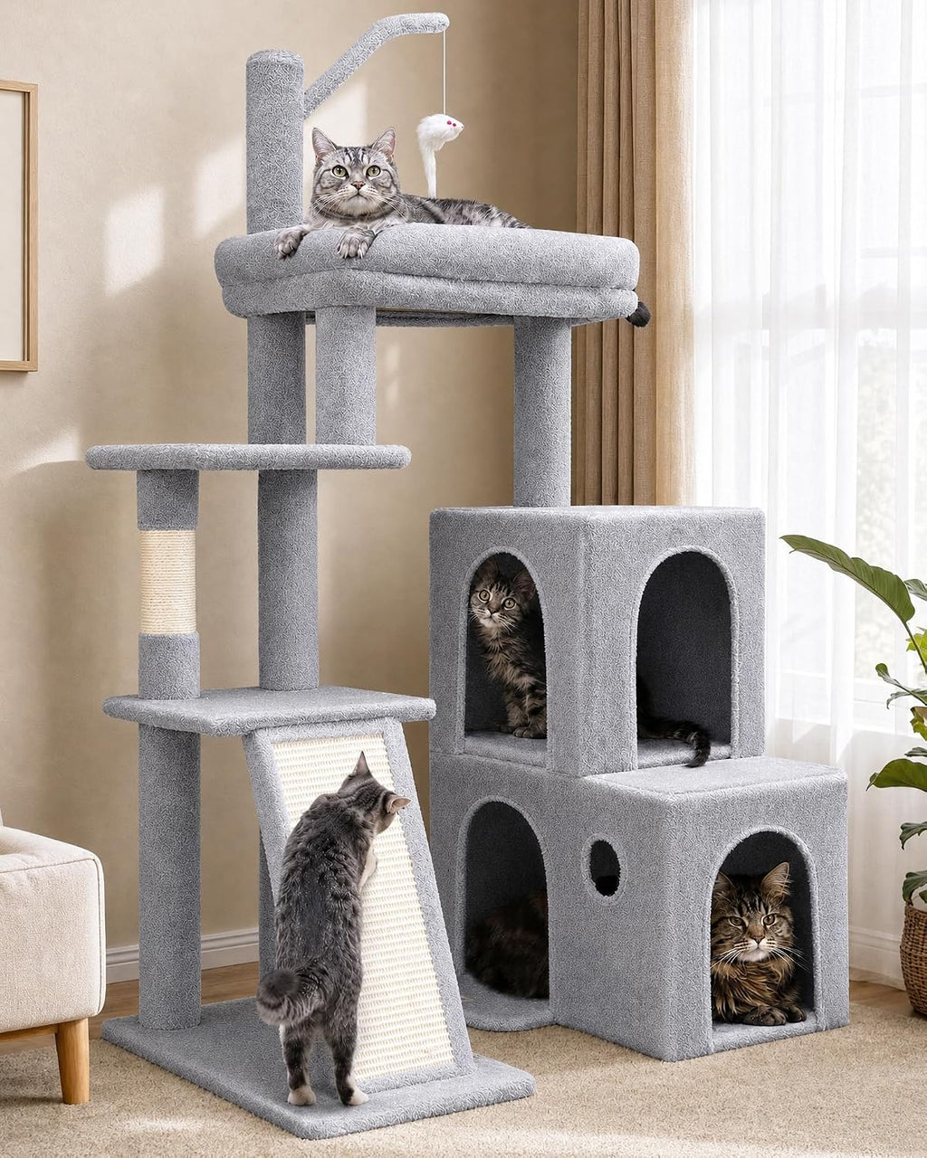 Globlazer Maine Coon Cat Tower for Indoor Adult Cats, F50, Light Grey