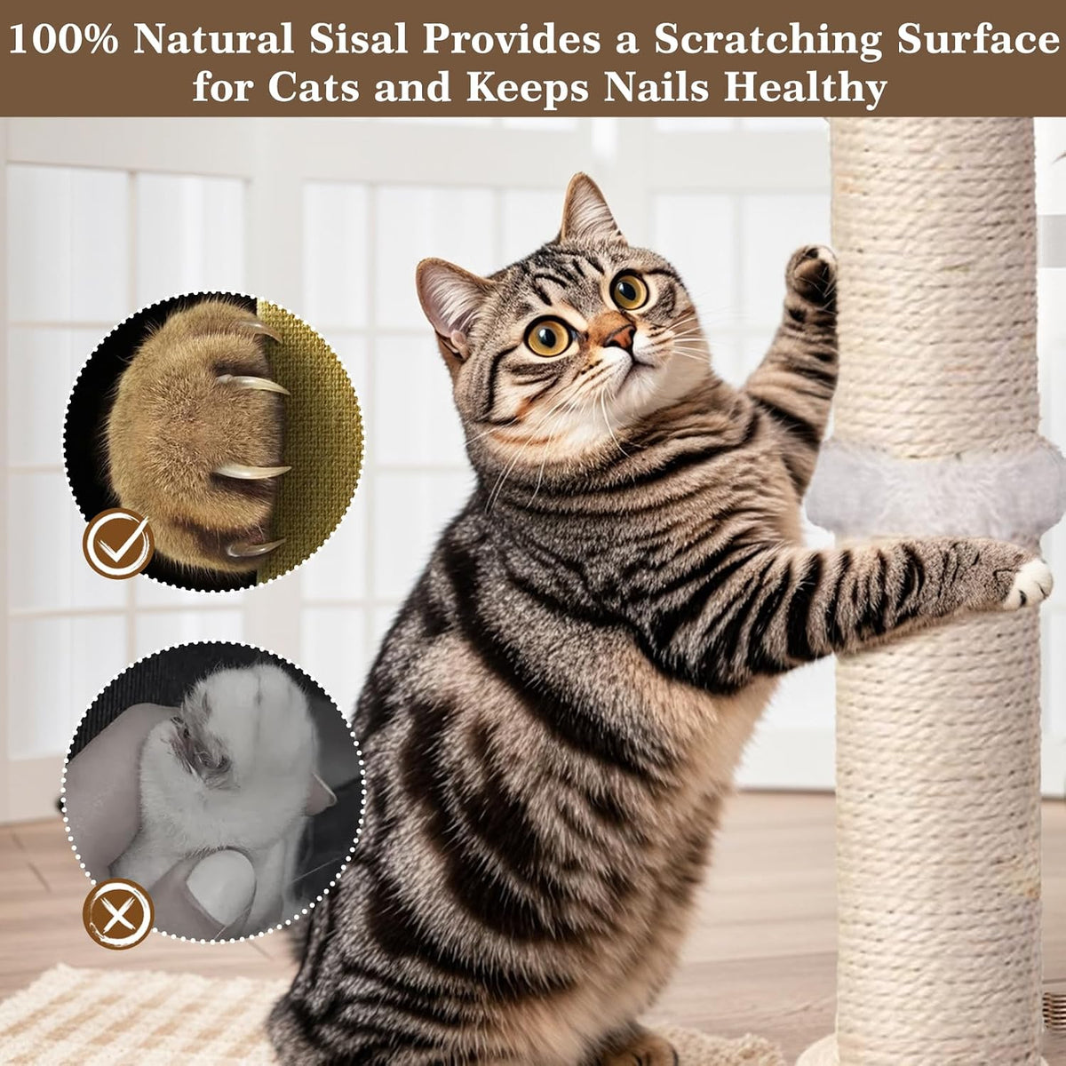 Cat Scratching Post, Sisal Scratcher with Enrichment Toys for Indoor Cats