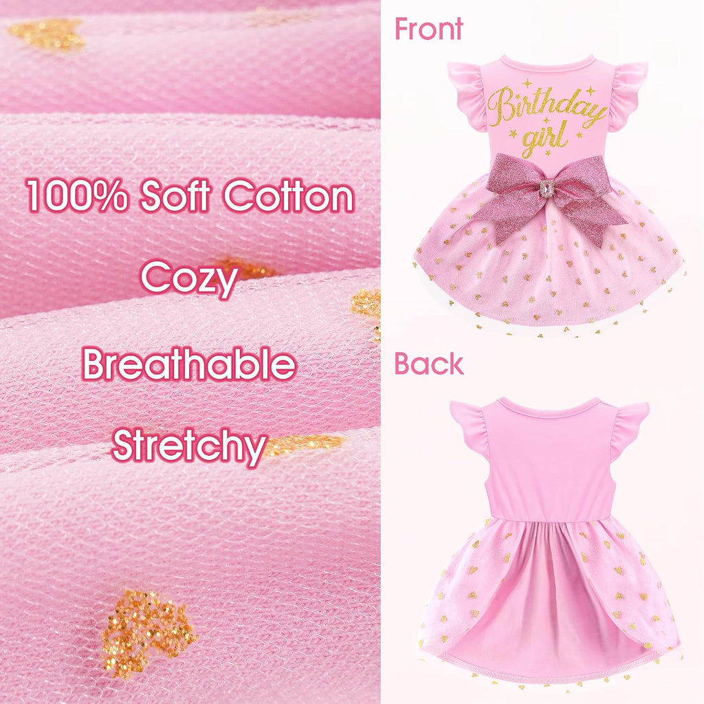 Dog Birthday Girl Dress Ruffle Dog Dress with Sparkly Pink Bowknot Tulle Birthday Princess Pet Clothes for Small Medium 