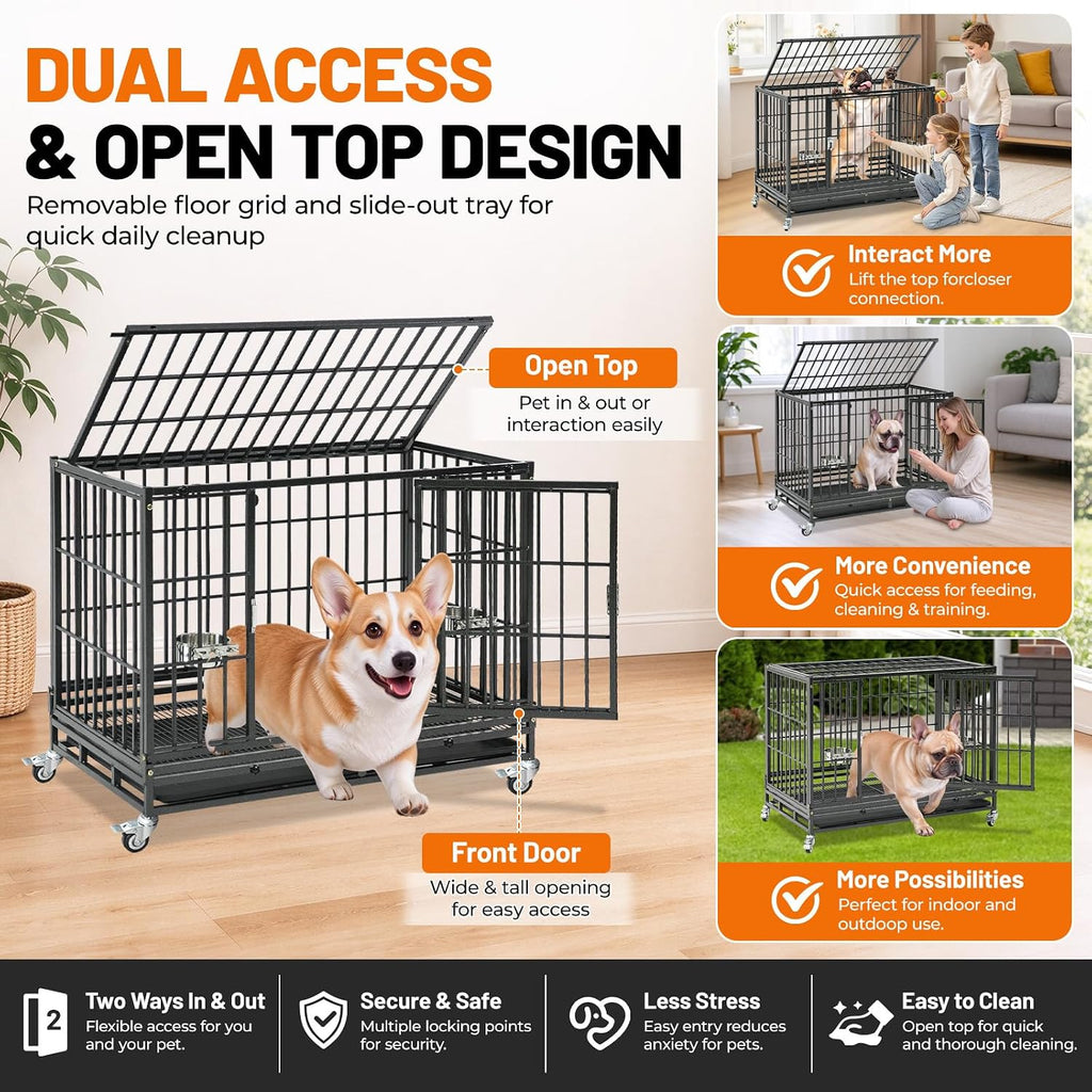 Homey Pet 37" Heavy Duty Stackable Dog Crate with Wheels for Medium Dogs