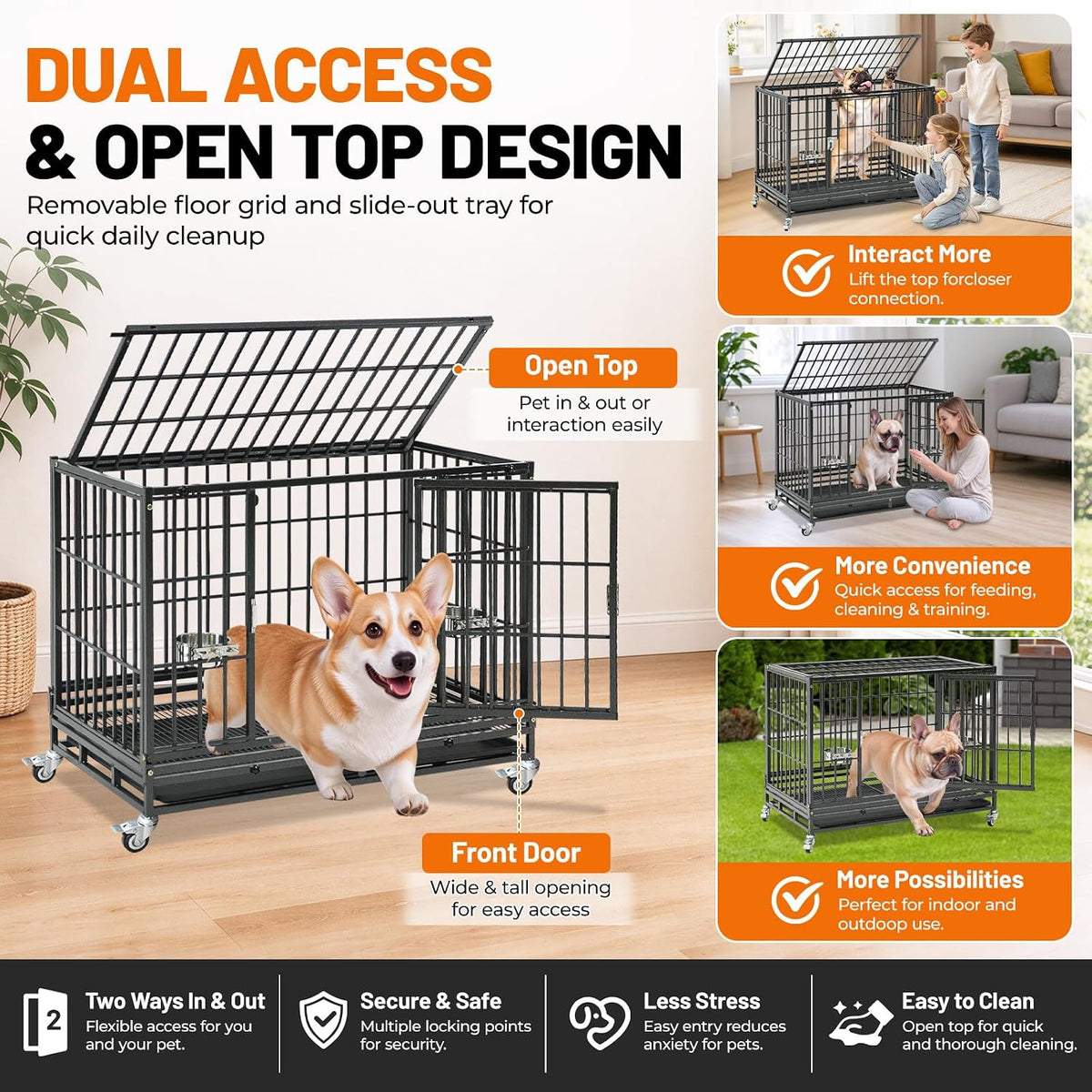 Homey Pet 37" Heavy Duty Stackable Dog Crate with Wheels for Medium Dogs