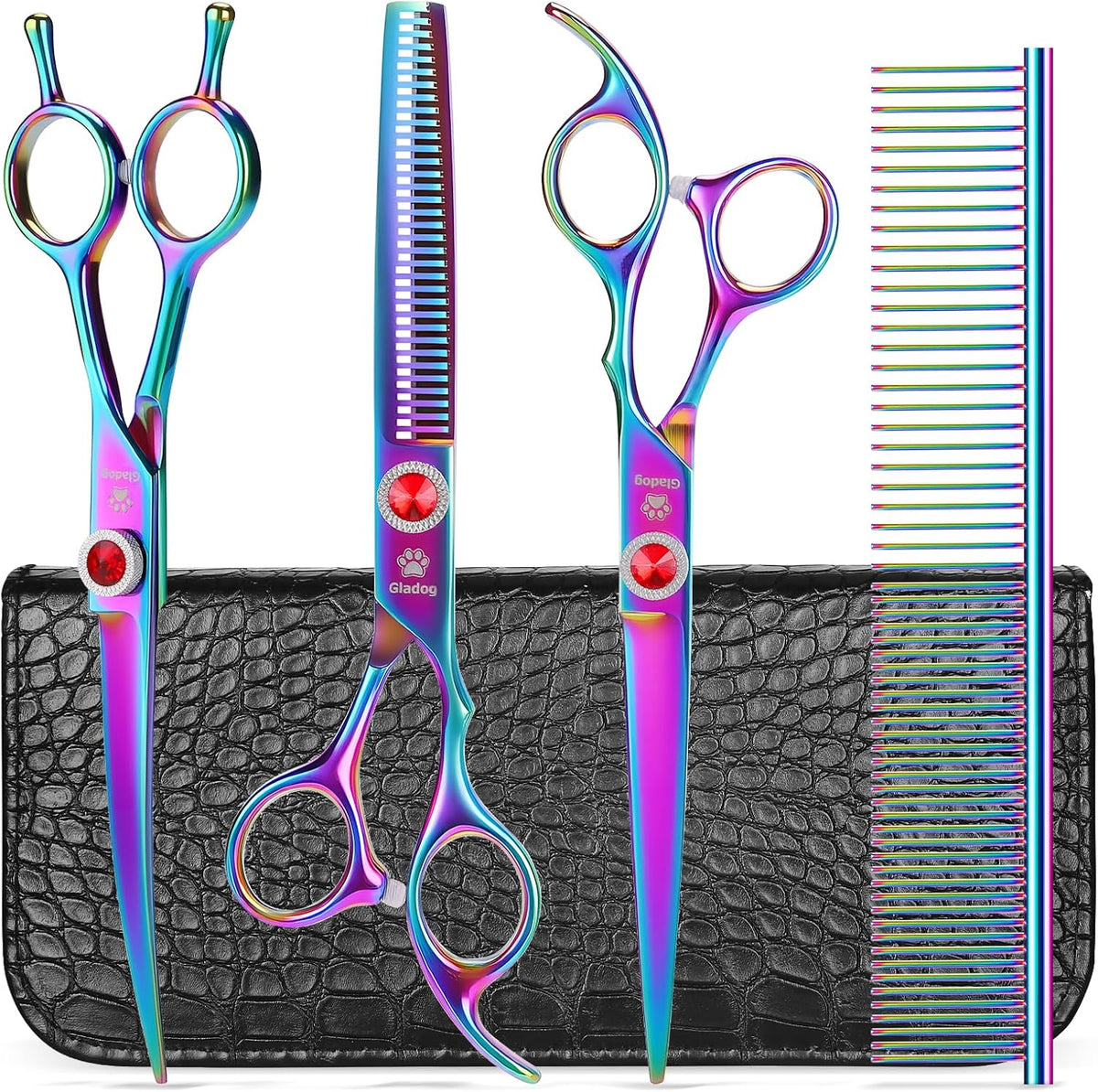 Professional 5 in 1 Dog Grooming Scissors Set with Safety Round Tips, Sharp and Heavy-duty Pet Grooming Shears for Cats