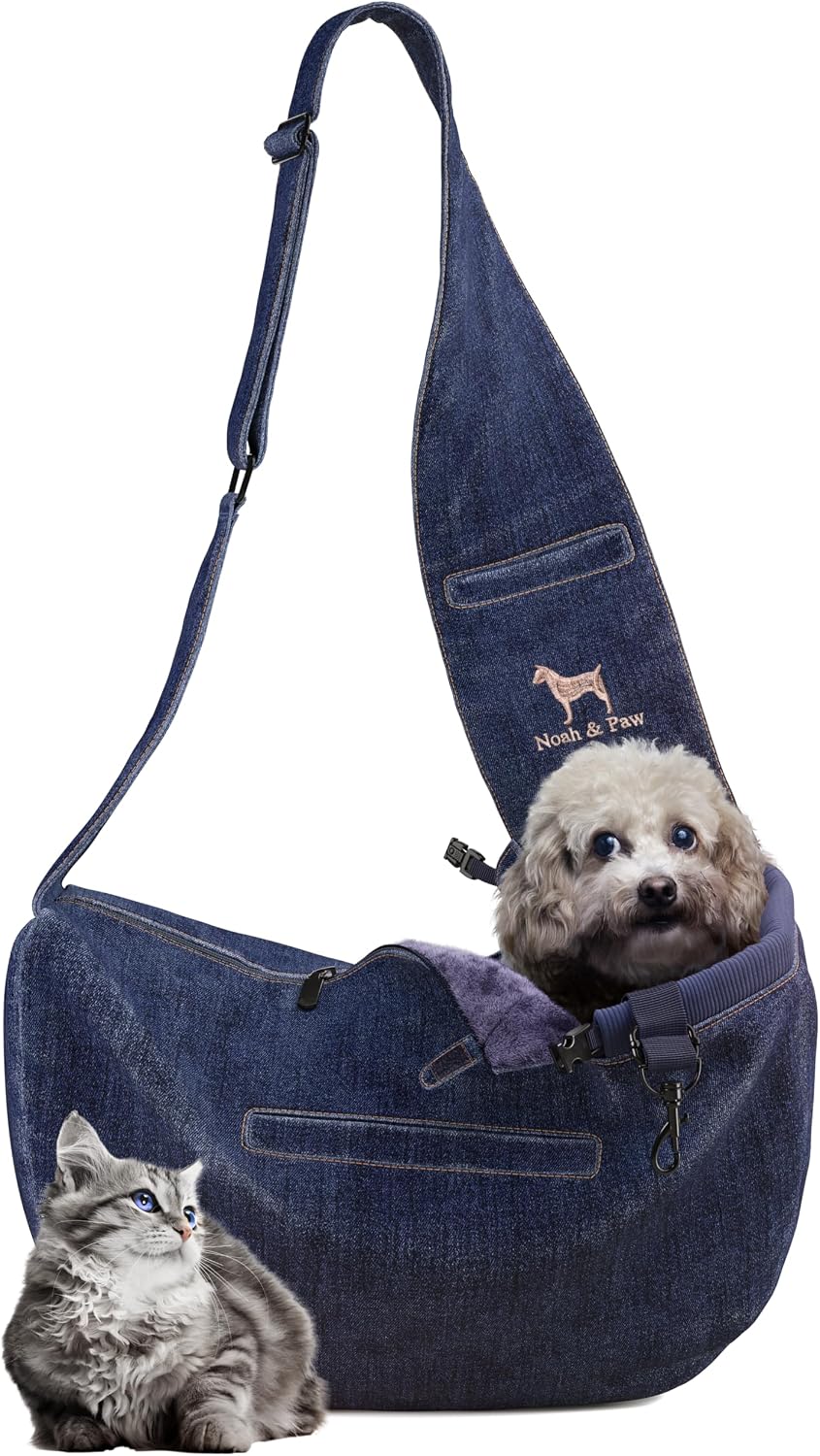 Dog Carrier Sling 5-18lb, Cat Carrier bag (Faux Leather, Zipper)