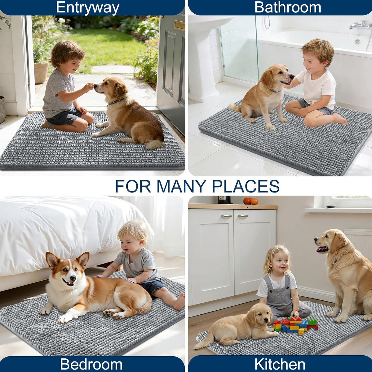 OLANLY Dog Door Mat for Muddy Paws 30x20, Absorbent Chenille Mud Doormat