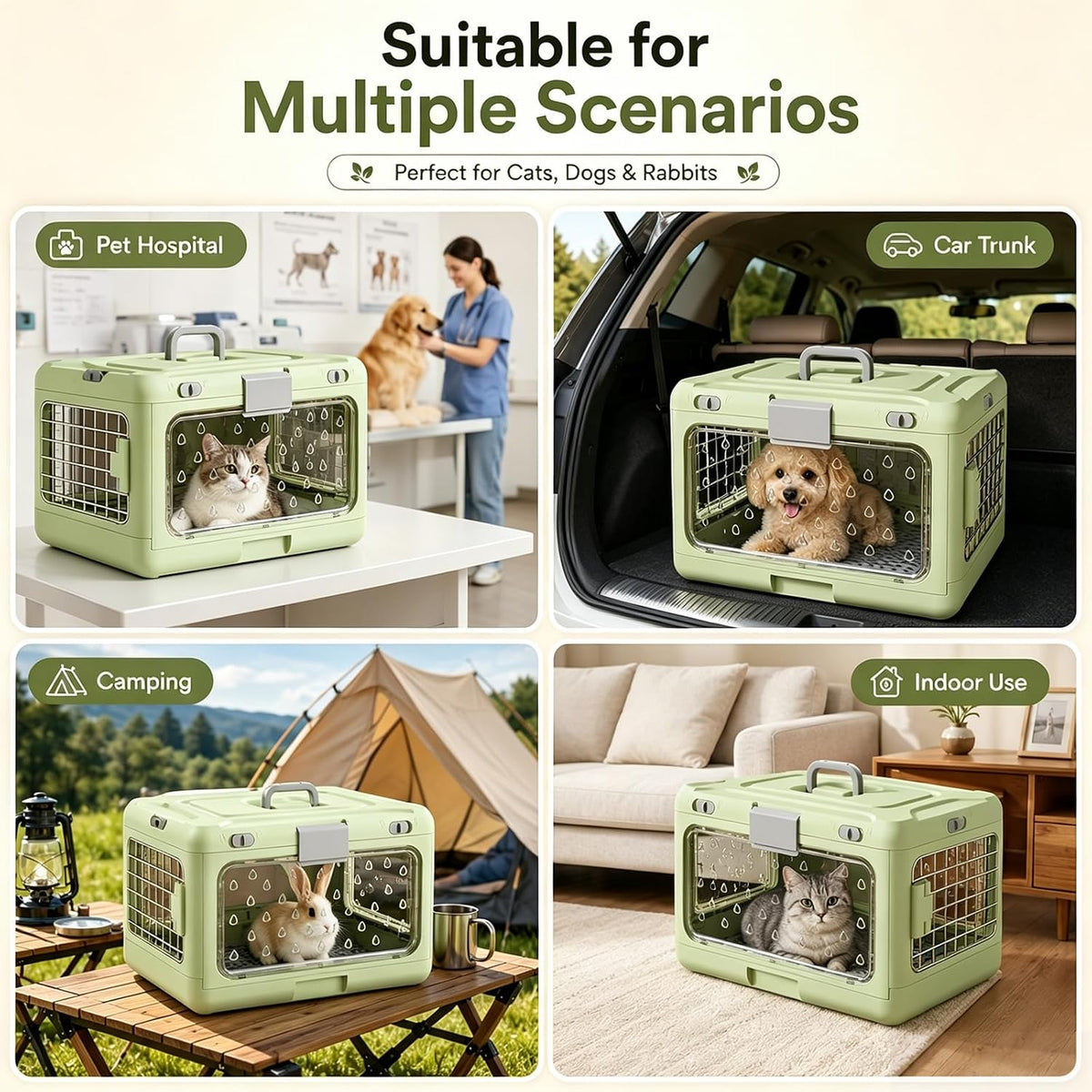 Hard Cat Carrier Foldable,Portable Dog Crate with Ventilation & Raised Separation Meshs Floor,Dog Travel Crate,Collapsib