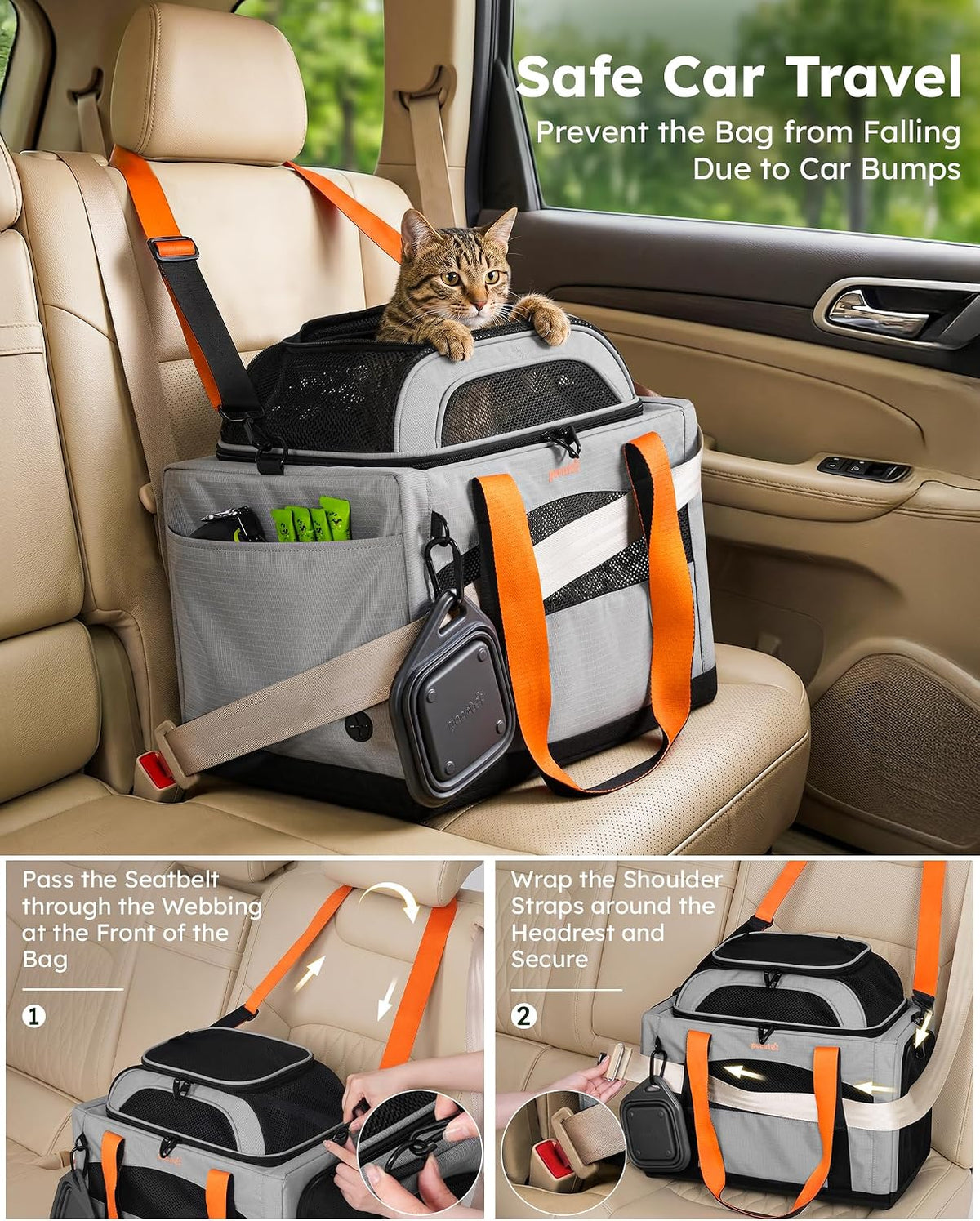 Pecute Cat Carrier,Top Expandable Dog Crate for Travel, Grey