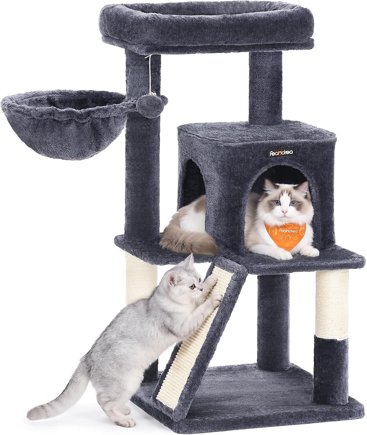 Feandrea Cat Tree, 37.8-Inch Tall Cat Tower, Multi-Level Condo, Light Gray