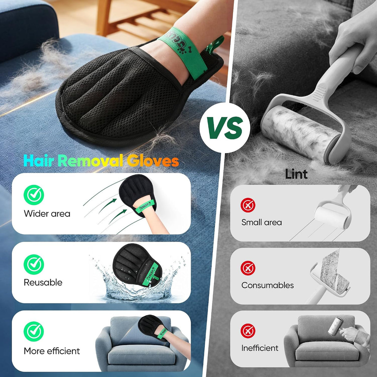 Pet Hair Removal Glove for Cat & Dog, Electrostatic Pet Hair Remover Tool