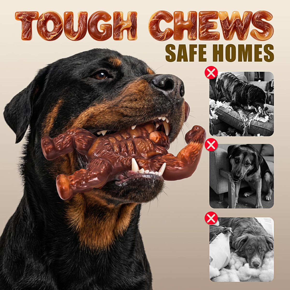 PETSTA Indestructible Dog Toys for Aggressive Chewers, Extreme Tough Toys for Large Dogs, Real Beef Flavored, Dog Bone for Medium/Large Dogs Breed, Gifts for Dogs
