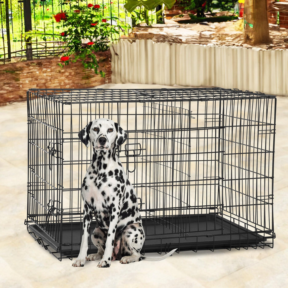 BestPet | Dog Crate | 48" | Black | Foldable Metal Kennel with Double Doors