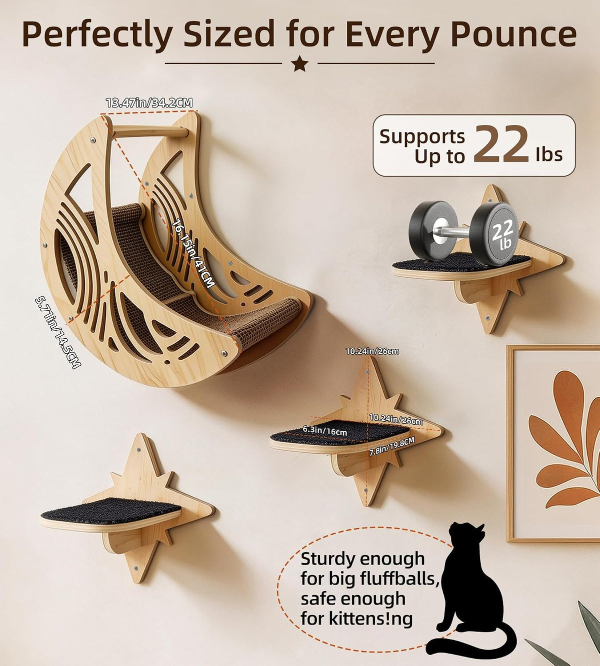 Star Cat Wall Shelves with Non-Slip Pads for Indoor Cats, Wall Mounted