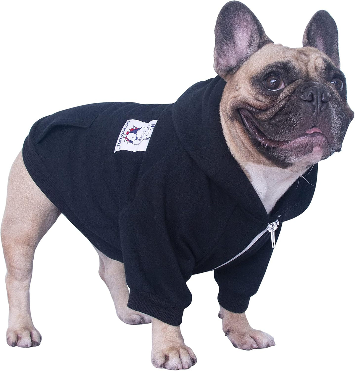 French Bulldog Pug Zipper Pocket Hoodies Clothes Black - Large