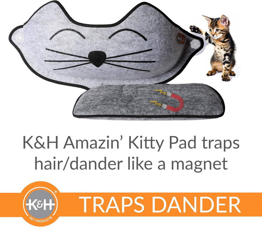 K&H Cat Window Perch Bed, EZ Mount Kitty Face, 27x11x6in, Gray