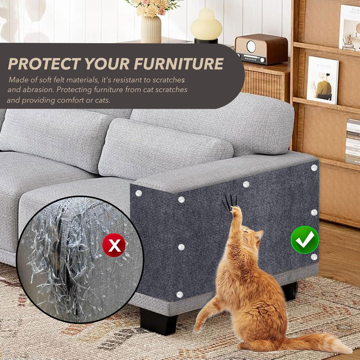 78.7"x15.8" Self-Adhesive Cat Scratch Mat, Cat Scratch Furniture Protector