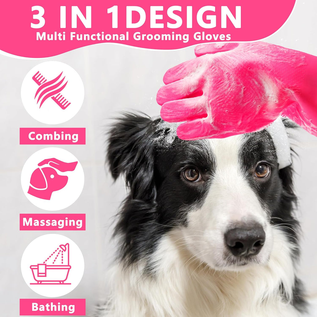Pet Grooming Gloves—Dog Washing Gloves with High-Density Teeth, Dog Bath Scrubber with Enhanced Five Finger Design, Sili
