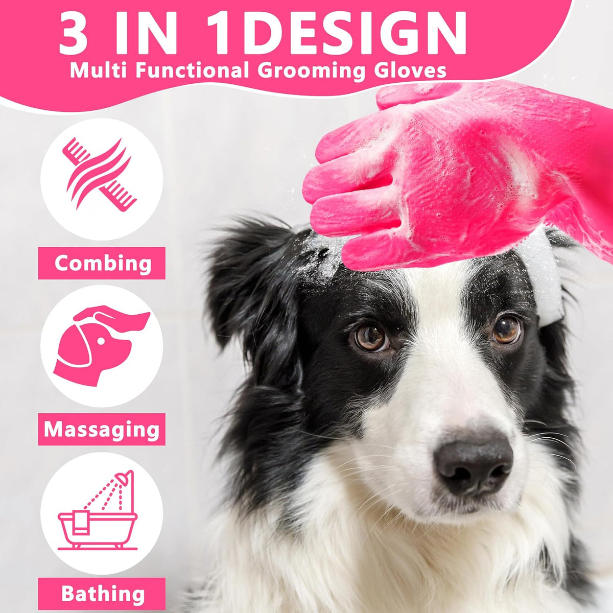 Pet Grooming Gloves—Dog Washing Gloves with High-Density Teeth, Dog Bath Scrubber with Enhanced Five Finger Design, Sili