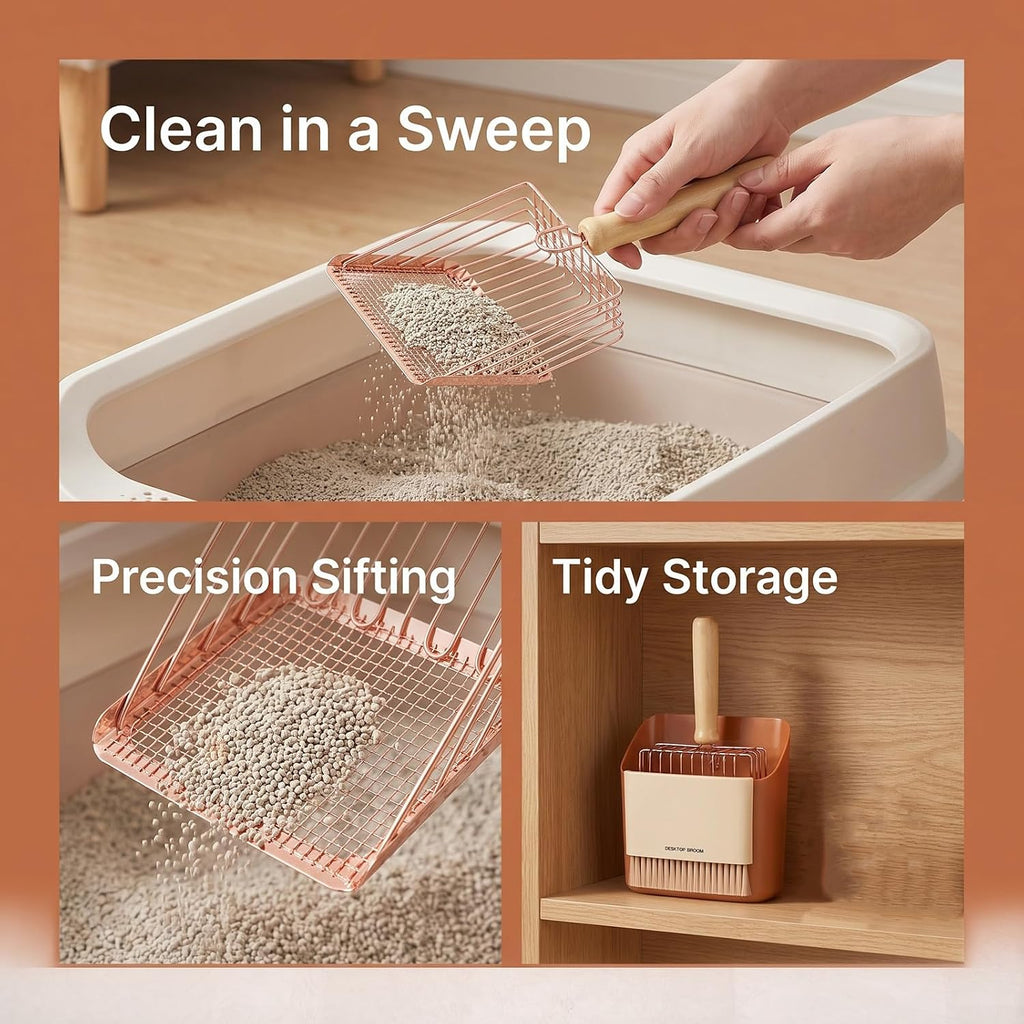 UKCOCO 1 Set Cat Litter Scooper with Holder Small Broom and Dustpan