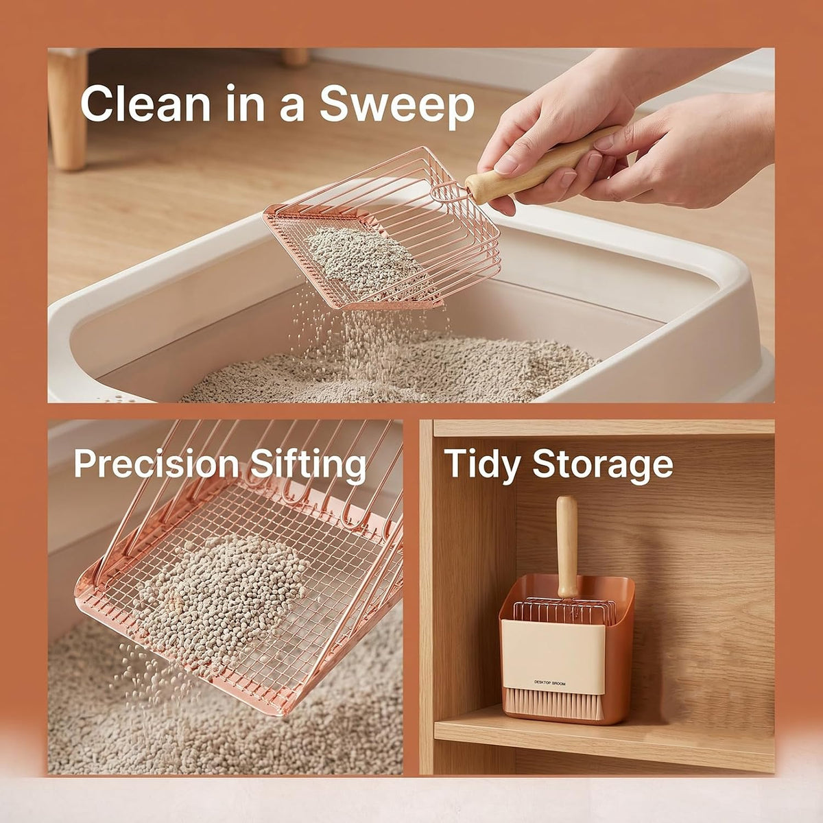 UKCOCO 1 Set Cat Litter Scooper with Holder Small Broom and Dustpan