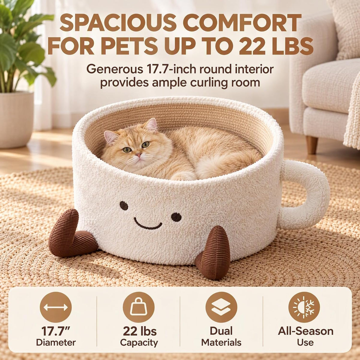 Coffee Cup Cat Bed, Teacup Shaped Handwoven Pet Bed for Cats Small Dogs