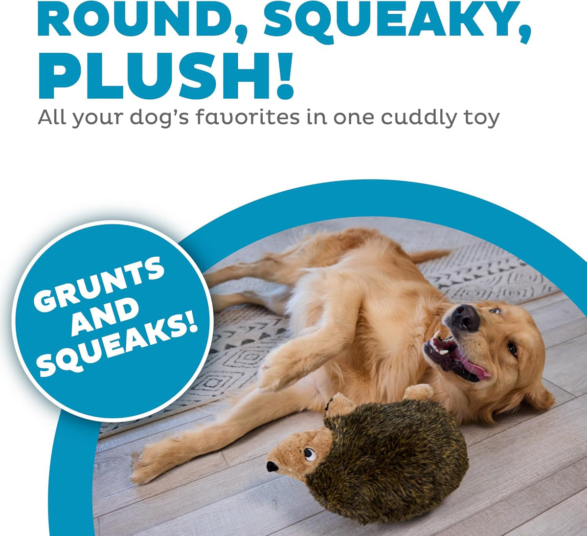 Outward Hound Hedgehogz Plush Dog Toy, Squeaks & Grunts, Large, 12" x 7"