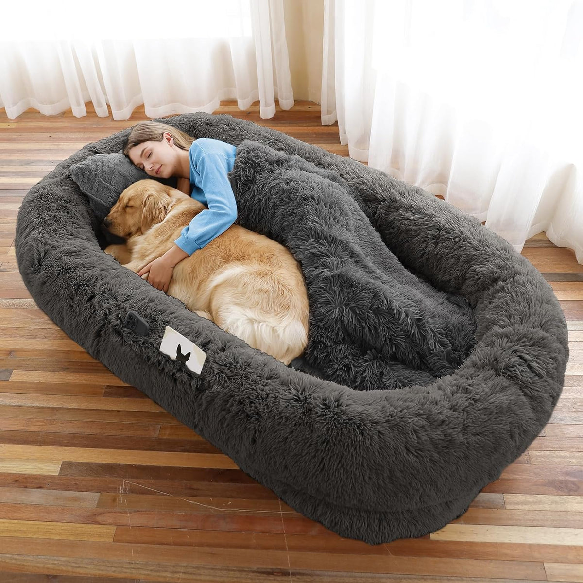 WROS Human Dog Bed for Adult, 71"x45"x12" Giant Calming Nest Bed, Dark Grey