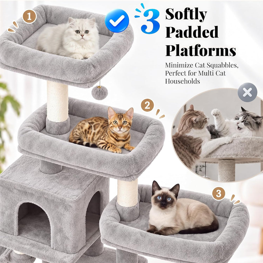 Hey-brother Cat Tree Tower with Stable Extended Base, 3 Platforms, MPJ038W