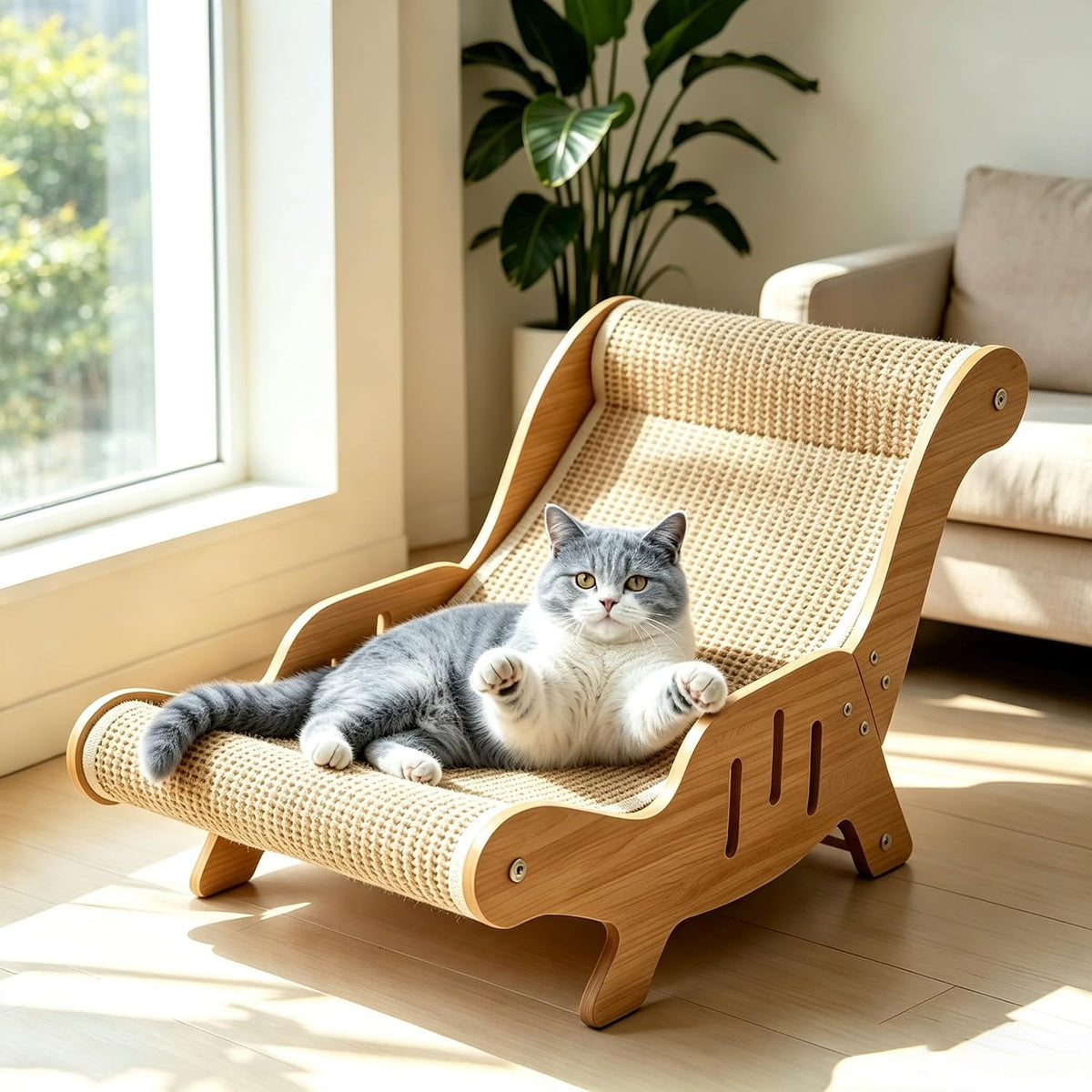 Cat Scratcher Lounge Chair with Wooden Frame
