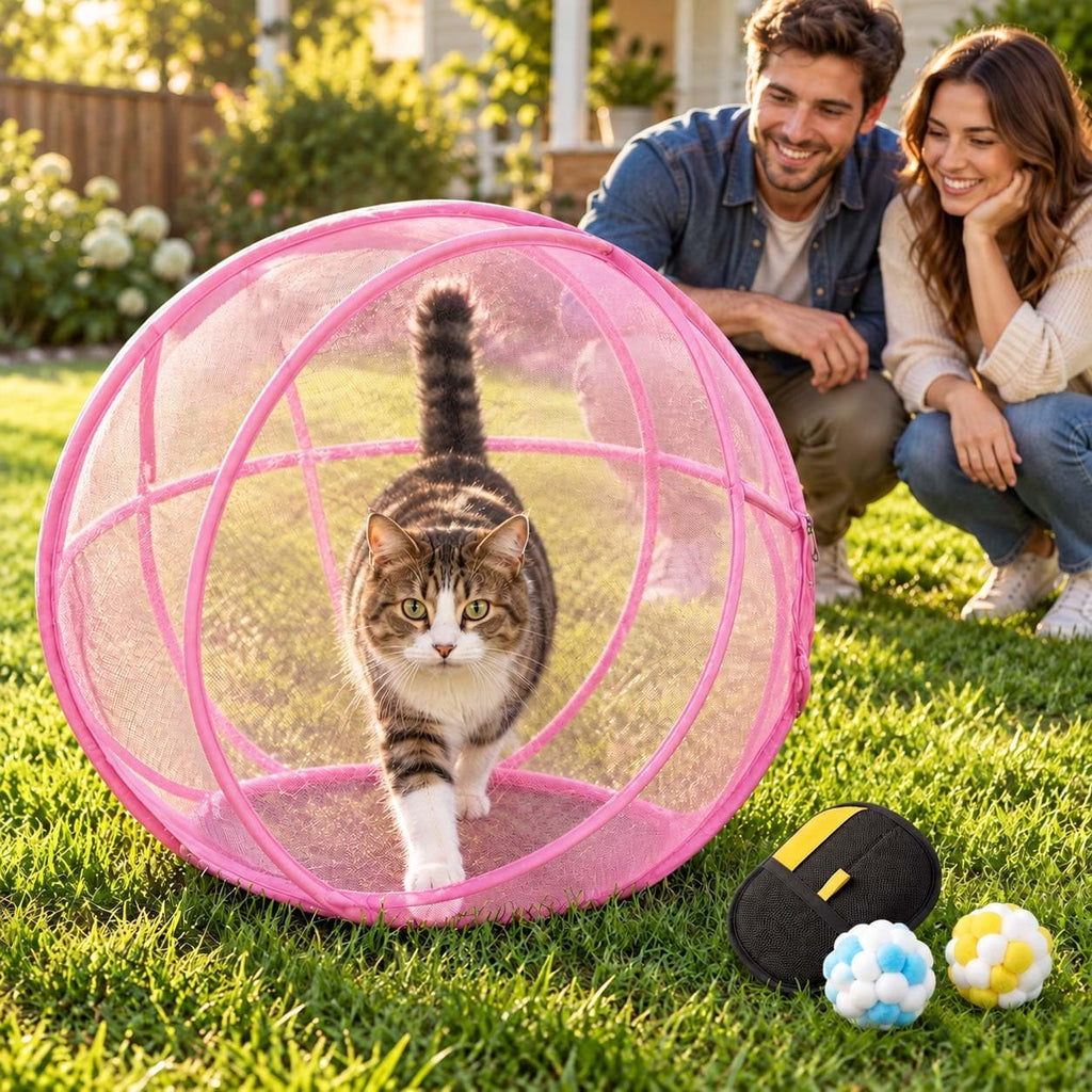 2027 New Cat Hamster Ball for Outside 27.6in Rolling Cat Playpen，Black